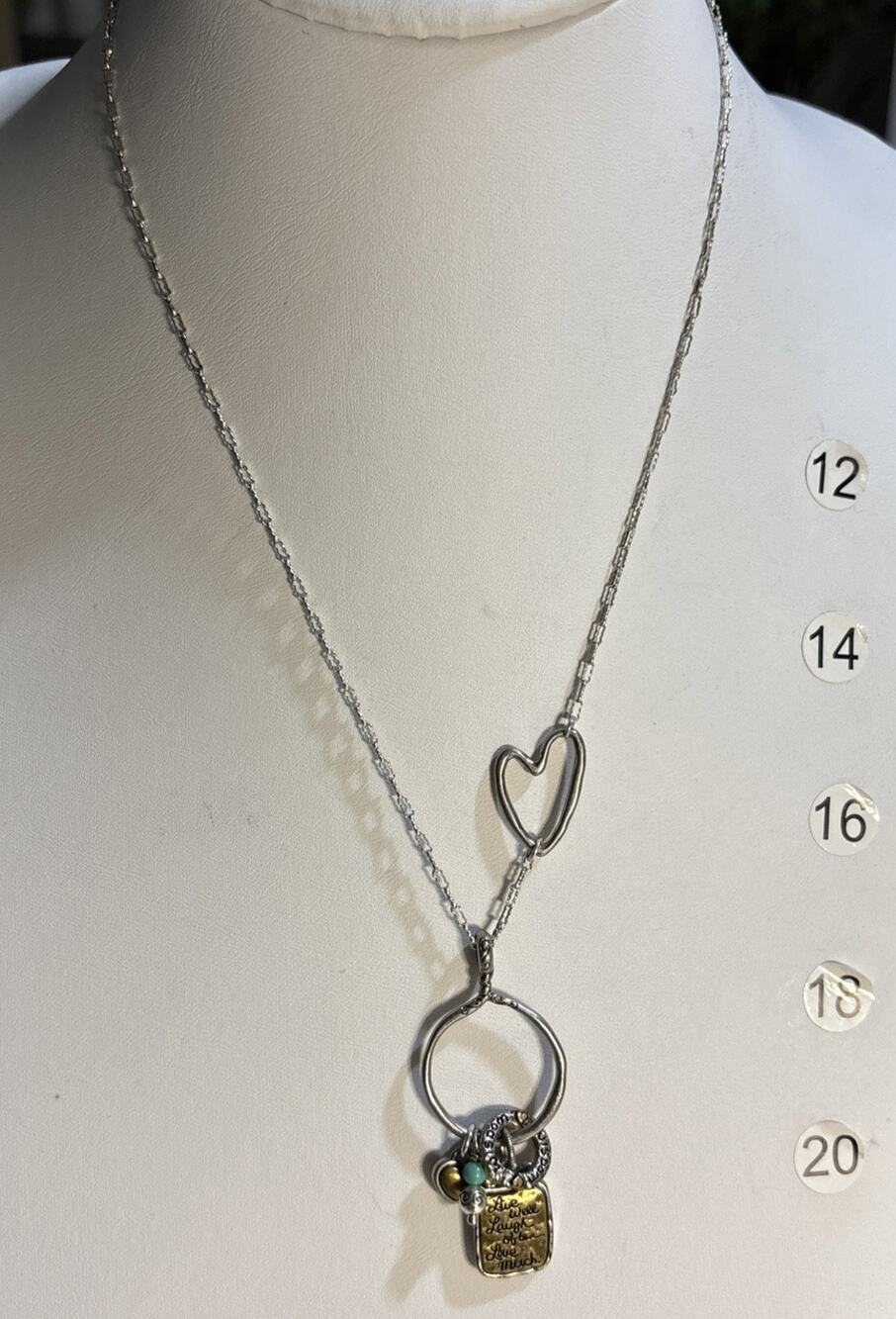 Brighton Art & Soul Live Well Laugh Often Love Much Heart Charm Pendant Necklace